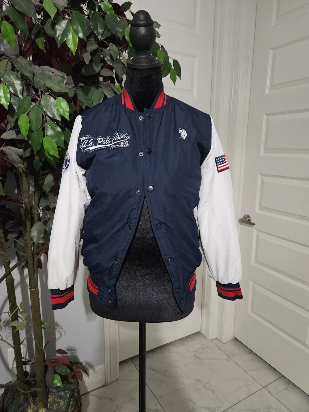 U.S. Polo Assn. Navy Body White Sleeve Contrast Bomber Jacket
